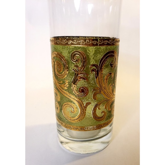 Vintage Culver Signed 24K Gold Green Toledo Cocktail Martini Pitcher & 6 Glasses - Picture 8 of 15